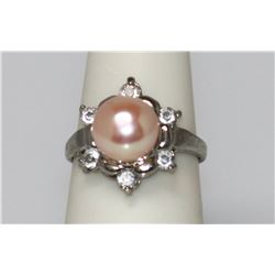 PEACH PEARL AND CZ RING