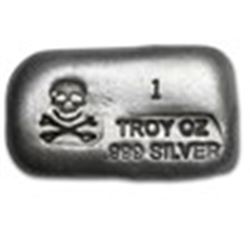 1 oz Silver Bar - Skull & Bones (PG&G)