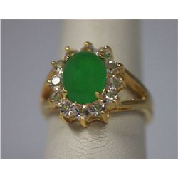 SYNTETIC JADE AND CZ 14K GOLD PLATED RING