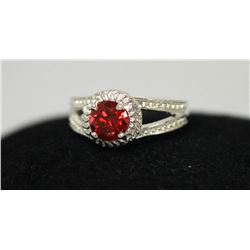 BEAUTIFUL SILVER RING W/ RED CZ