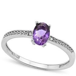 GENUINE .39 CTW AMETHYST AND DIAMOND PLATINUM PLATED .9