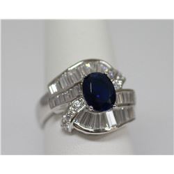 BEAUTIFUL .925 STERLING SILVER CREST RING W/ BLUE AN WH