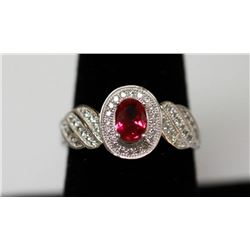 .925 STERLING SLIVER MODERN RING W/RED AND WHITE CZ