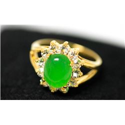 14K GOLD PLATED SYNTHETIC JADE AND CZ RING