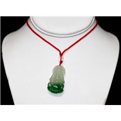 WHITE AND GREEN JADE CHINESE GOOD LUCK CHARM NECKLACE