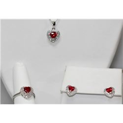 BEAUTIFULL .925 STERLING SILVER RED CZ STONE PENDANT SE