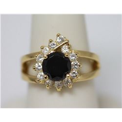 BLACK ROUND CZ AND 14K GOLD PLATED RING