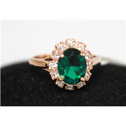 GOLD PLATED GREEN & CLEAR CZ RING