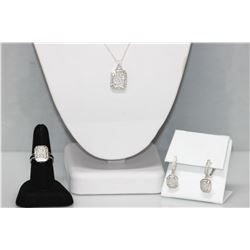 1.35 CTW MICRO PAVE CZ EARRING, RING,PENDANT SET .925 S