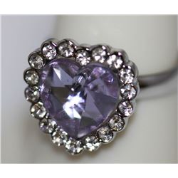 LAVANDER AND CLEAR CZ HEART SHAPED .925 STERLING SILVER