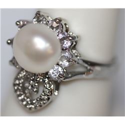 WHITE PEARL WITH ILLUSIONS AND CZ RING