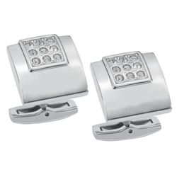 Visol Corvus Crystal Brushed Stainless Steel Cufflinks