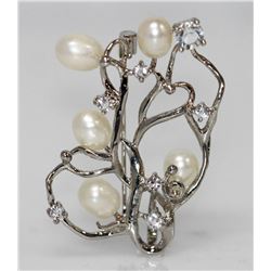 WHITE PEARL CZ BROOCH .925 STERLING SILVER