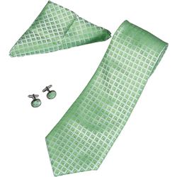 Toriz Lime Green Pattern Tie, Cufflinks and Pocket Squa