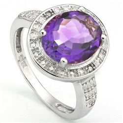 GENUINE 3.16 CTW AMETHYST AND DIAMOND PLATINUM PLATED .