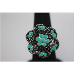 FASHION JEWELRY; SYNTHETIC TURQUOISE COLORED BRASS RING