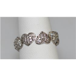 BEAUTIFUL .925 STERLING SILVER HEART BAND RING W/ CZ EM