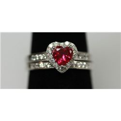 .925 STERLING SILVER 2 PEACE HEART RING PINK CZ