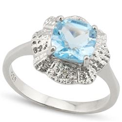 GENUINE 1.75 CTW BLUE TOPAZ AND 0.012 DIAMOND PLATINUM