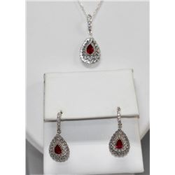 BEAUTIFULL .925 STERLING SILVER RED CZ STONE PENDANT SE