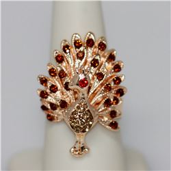 FASHION JEWELRY MULTI-COLORED CZ PEACOCK SHAPED BRASS R