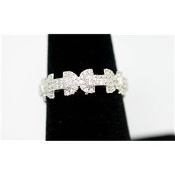 BEAUTIFUL .925 STERLING SILVER BOW-TIE BAND RING W/ CZ