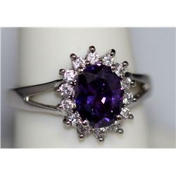 PURPLE ANF CLEAR CZ SILVER PLATED RING