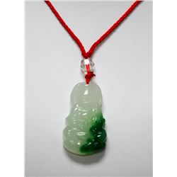 WHITE AND GREEN JADE CHINESE GOOD LUCK CHARM NECKLACE