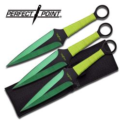 9" 3 PIECE GREEN AND BLACK THROWING KNIVES