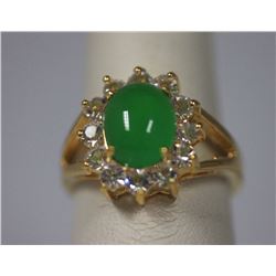 SYNTETIC JADE AND CZ 14K GOLD PLATED RING