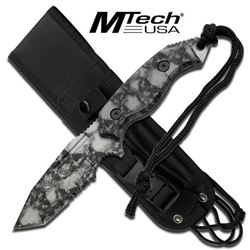 8" MTECH SKULL CAMOUFLAGE HANDLE FULL TANG FIXED BLADE