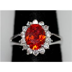 ORANGE AND CLEAR CZ SILVER PLATED RING