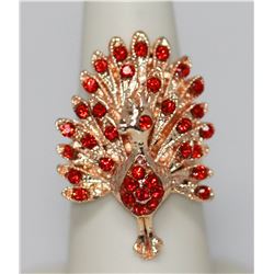 FASHION JEWELRY RED CZ PEACOCK SHAPED BRASS RING