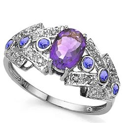 GENUINE 0.94 CTW AMETHYST AND TANZANITE PLATINUM PLATED