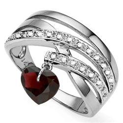 GENUINE 1.08 CTW GARNET AND DIAMOND PLATINUM PLATED .92