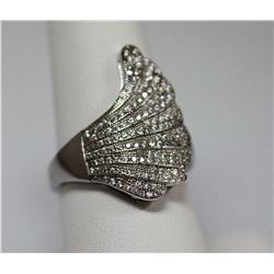 BEAUTIFUL .925 STERLING SILVER ANGEL WING RING W/ CZ EM