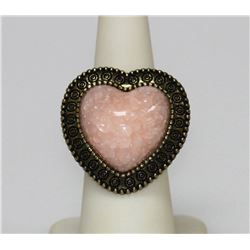 Beautiful Antique Style Light Pink Large Brass Heart Ri