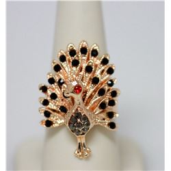 FASHION JEWELRY MULTI-COLORED CZ PEACOCK SHAPED BRASS R