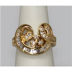 14K GOLD PLATED CZ 3 LEAF CLOVER RING