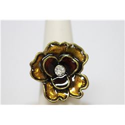 14K GOLD PLATED FASHION JEWELRY CZ FLOWER SHAPED BRASS