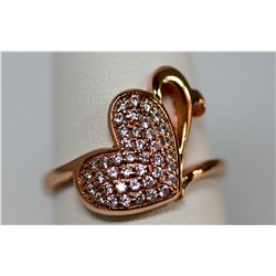 BEAUTIFUL 14K ROSE GOLD PLATED HEART RING W/ CZ EMBEDDE