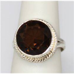 8.50 CTW NATURAL SMOKY TOPAZ ROUND RING .925 STERLING S