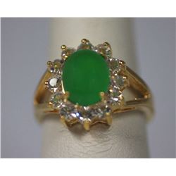 SYNTETIC JADE AND CZ 14K GOLD PLATED RING