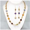 Image 1 : BRASS MULTICOLOR SYNTETIC STONES NECKLACE AND EARRING S