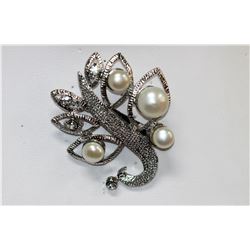 LEAF WHITE PEARL CZ BROOCH AUTHENTIC PHILIPPINE PEARL M