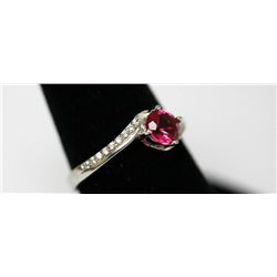 .925 STERLING SLIVER MODERN RING W/PINK AND WHITE CZ