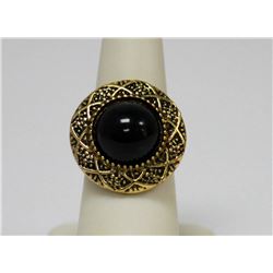 Antique Style Black Round Brass CZ Ring