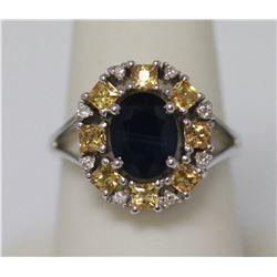 3.72 CTW YELLOW SAPPHIRE/SAPPHIRE/DIAMOND RING .925 STE