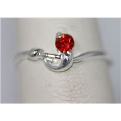 SILVER PLATED RED RHINESTONE RING