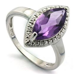 GENUINE 1.63 CTW AMETHYST AND DIAMOND PLATINUM PLATED .